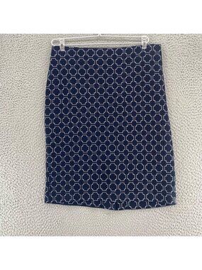 Talbots Skirt Womens 6 Navy Pattern Above The Knee Straight Pencil Stretch Work